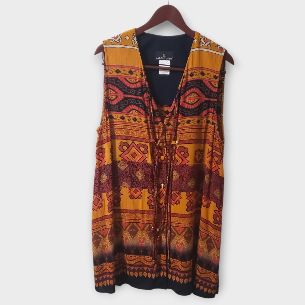 VTG Carole Little Womens Sleeveless Tunic Vest Ethnic Geometric Print Size 16